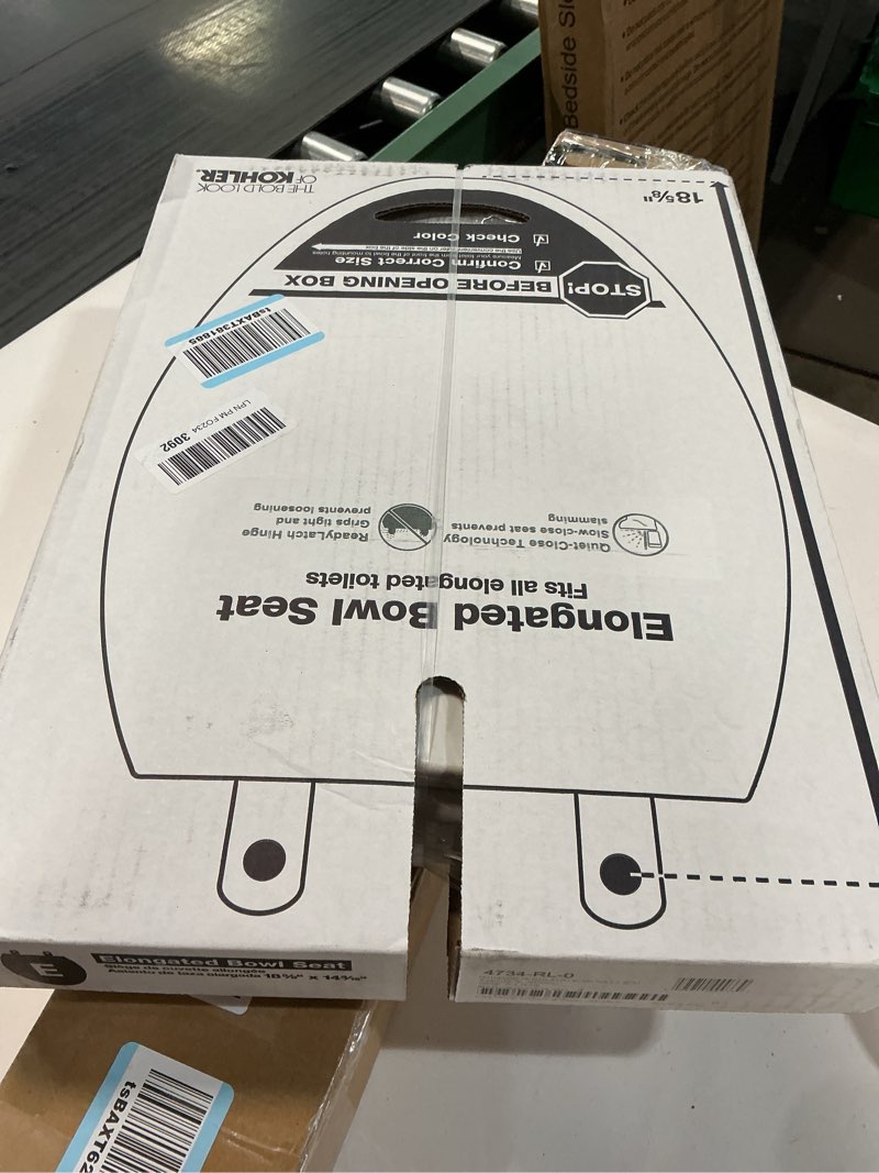 Condition photo showing New/Like New for KOHLER 4734-RL-0 Rutledge ReadyLatch Soft Close Elongated Toilet Seat, Quiet-Close Lid Grip-Tight Bumpers, Installation Hardware, Home Essentials, White Elongated White Ready Latch