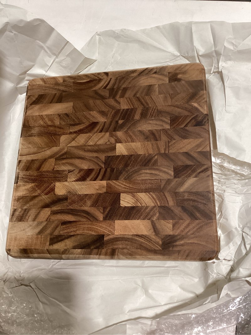 Condition photo showing Good Condition for ironwood gourmet 28218 square charleston end grain chef's board , acacia wood 14" square 14"l x 14"w board