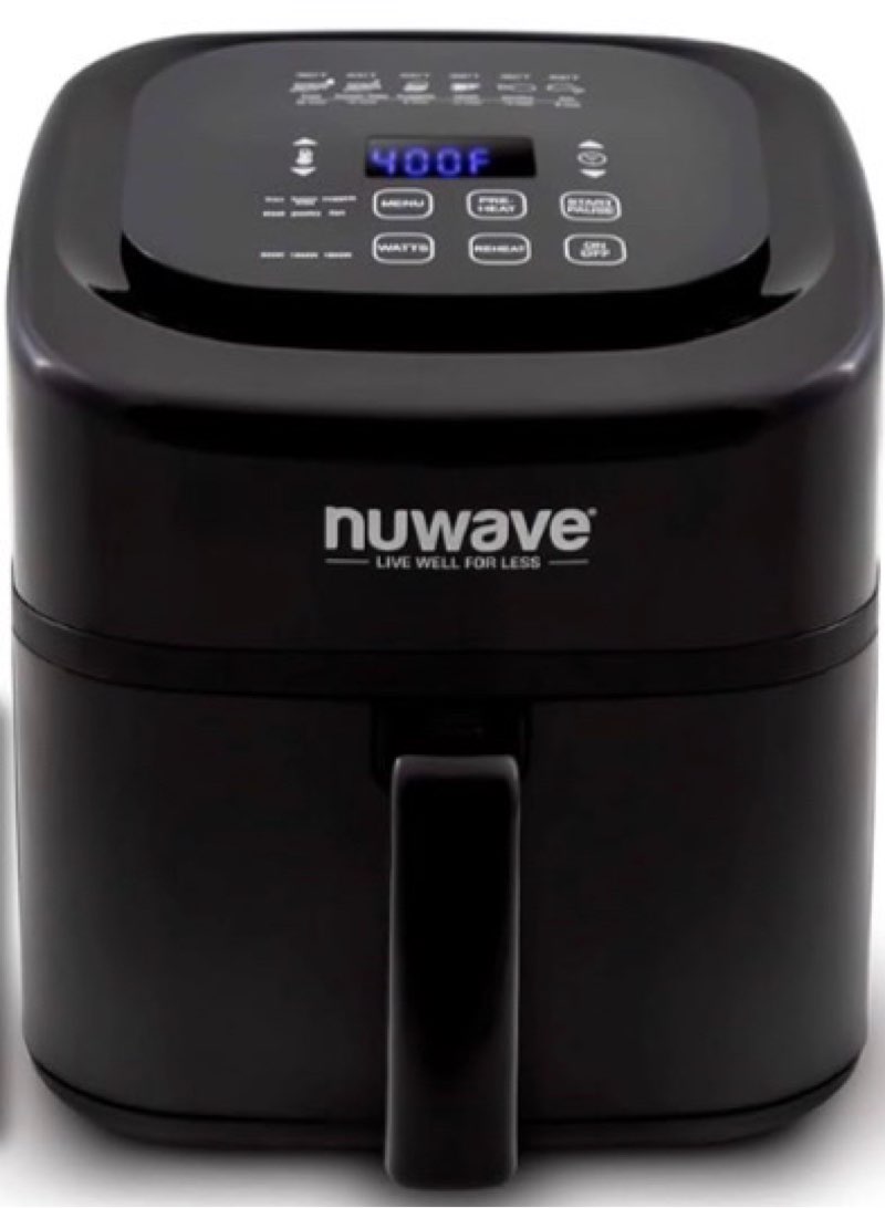 nuwave 6-quart brio healthy digital air fryer with one-touch digital controls, 6 preset menu functions & removable divider insert (renewed)