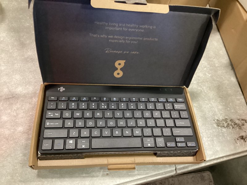 Condition photo showing Good Condition for r-go compact keyboard, with break software, ergonomic flat design, anti-rsi, usb-c/a wired, compatible with windows/mac os, qwerty (us), multi-media keys, black