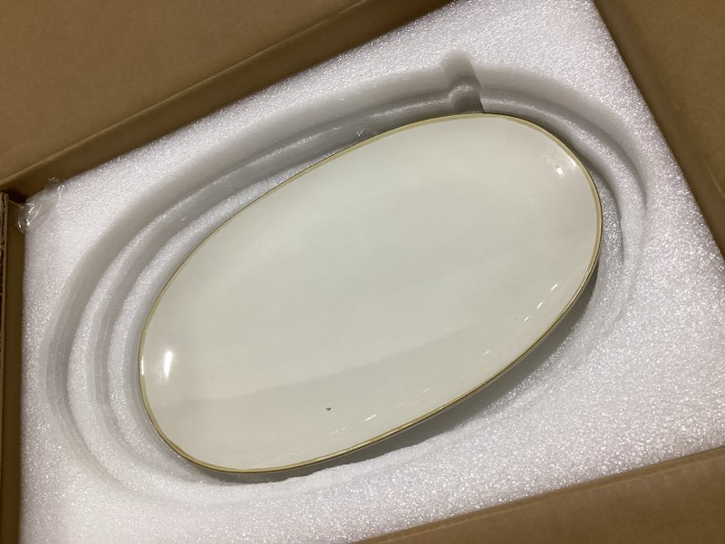 Condition photo showing Good Condition for 1PCS famiware Serving Platter, Oval 12.9inch Serving Dishes for Entertaining, Serving Bowls, Microwave Safe, Stoneware Serving Trays for Party, Food, Turkey, Cheese, Ocean Series, Vanilla White