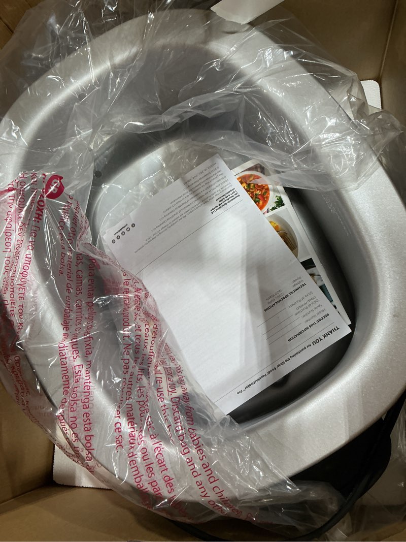 Condition photo showing As Is for ninja mc1001 foodi possiblecooker pro 8.5 quart multi-cooker, with 8-in-1 slow cooker, dutch oven, steamer, glass lid integrated spoon, nonstick, oven safe pot to 500°f, sea salt gray
