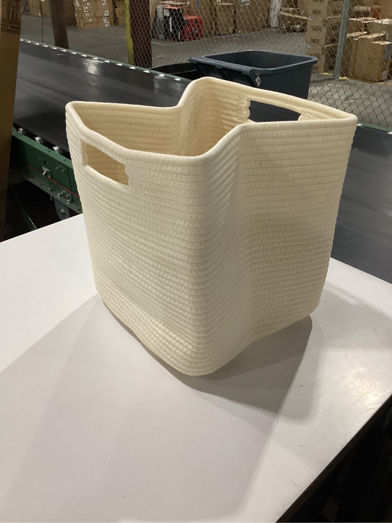 Condition photo showing Good Condition for storage baskets for organizing & shelves, woven cotton rope organization bins for dog toys, clothes, books, nursery organizer, 15\\\\\\\" lx11''wx11''h, (4 packs) off white off white 11”(l)×11\\\\\\\"(w)×11”(h)