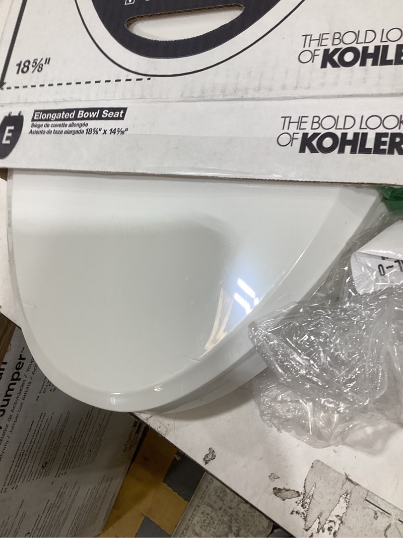 Condition photo showing Good Condition for kohler 4636-rl-0 cachet readylatch elongated toilet seat slow close, soft close toilet seat quiet lid, contoured grip-tight bumpers installation hardware, apartment essentials, white white elongated ready latch