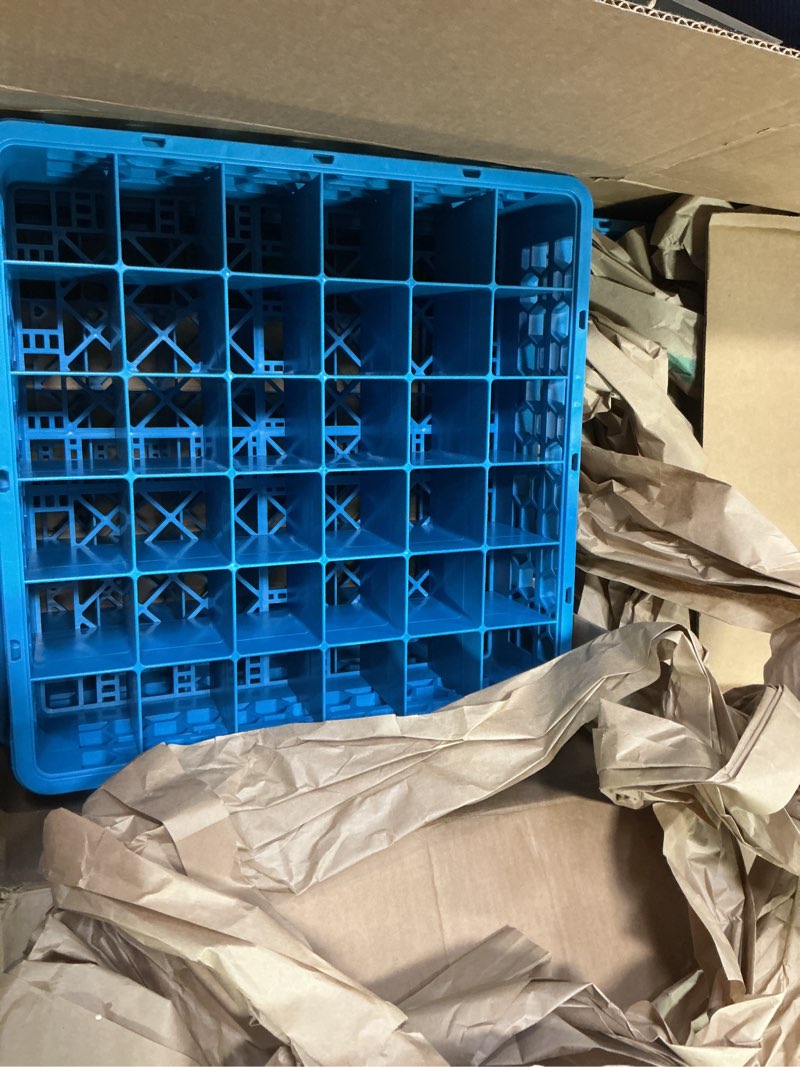 Condition photo showing Good Condition for (Pack Of 3) Carlisle FoodService Products Opticlean Divided Glass Rack with 36 (4.75 x 2.91 Inch) Compartments for Kitchen and Restaurant, Plastic, 19.88 x 19.88 x 5.50 Inches, Blue