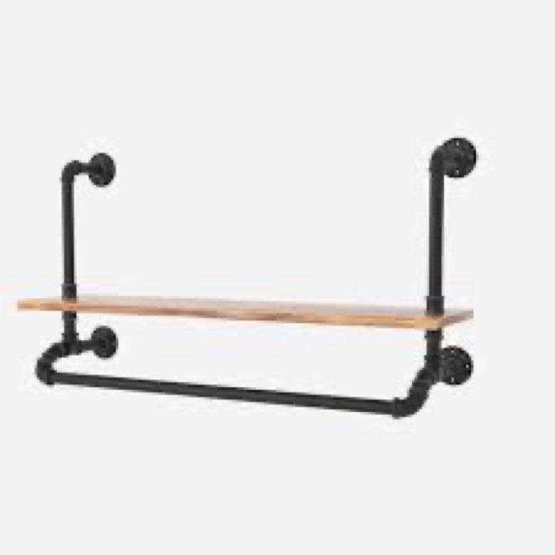 tianman 40" w,industrial detachable wall mounted black iron wooden garment bar,pipe clothes rack,hea