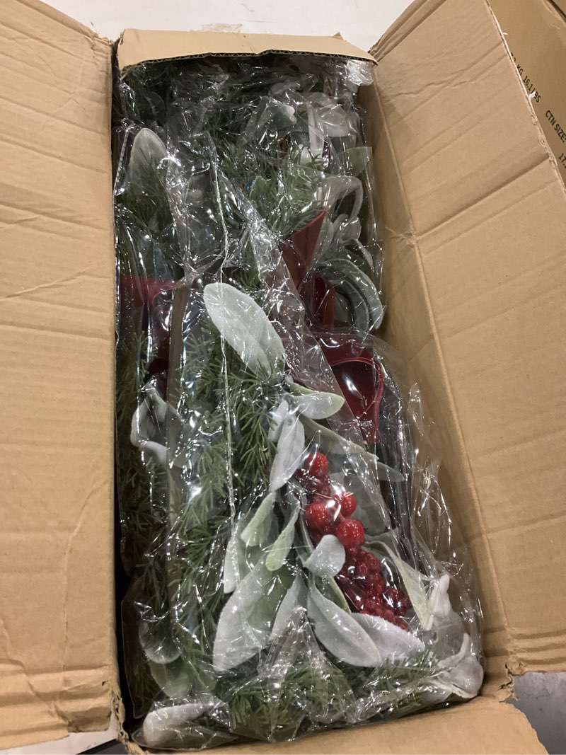 Suncalla 31.5" Christmas Swag for Front Door Rustic Velvet Bow Christmas Centerpiece with Berries fo