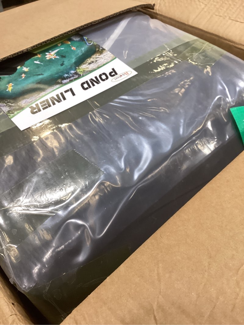 Condition photo showing As Is for 20 x 25 ft pond liner, 20 mil fish pond hdpe liner, pond liners for outdoor ponds, koi ponds, garden fountain, waterfall