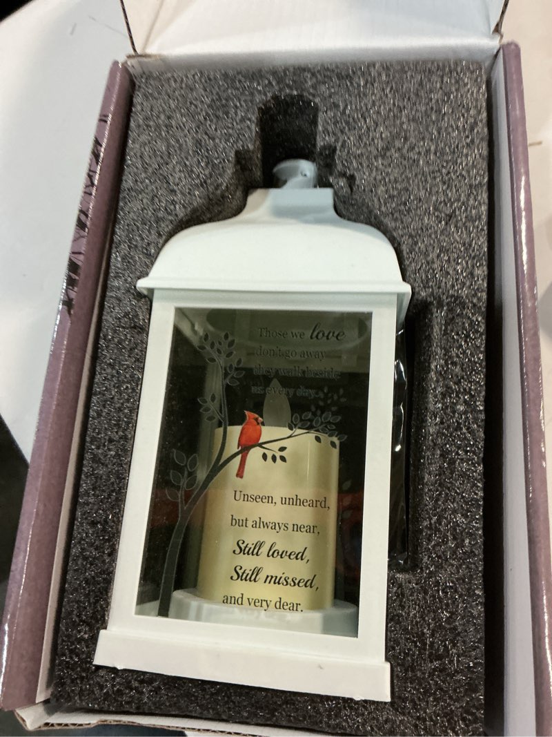 Condition photo showing Good Condition for memorial lantern with card - sympathy gift for loss of mom/dad/loved one, bereavement keepsake with flickering flame, memory lamp for funeral remembrance or celebration (white)