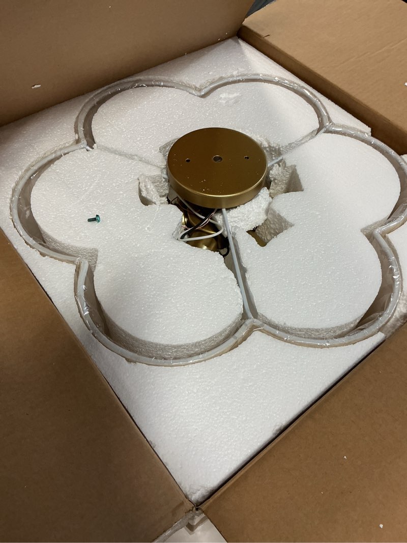 Condition photo showing Good Condition for Semi Flush Mount Ceiling Lights, 6-Light 18" Gold Light Fixtures Ceiling Mount with Fabric Shade in Flower Shape, Drum Lighting Fixture for Nursery Bedroom Kitchen, AD-22007-6SF-GD-B Gold, Linen Fabric Shade 18"