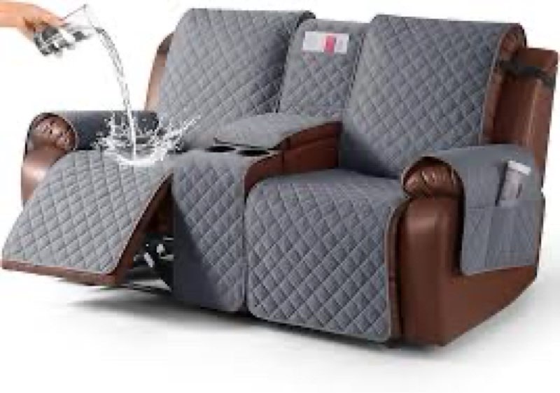 kincam 100% waterproof recliner loveseat cover with console, non-slip reclining couch covers for 2 s