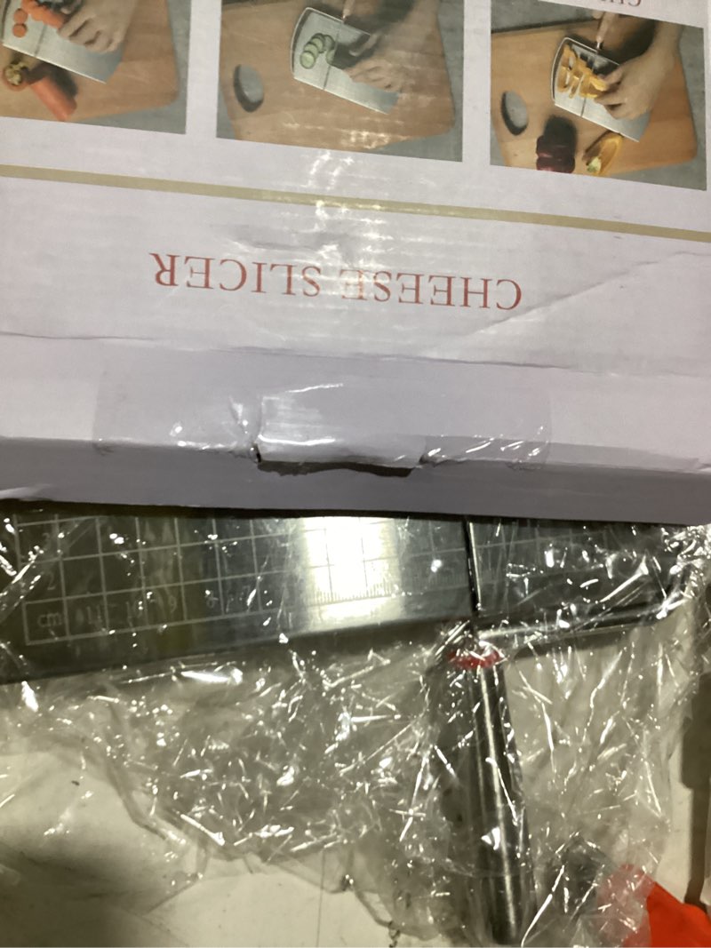 Condition photo showing Good Condition for cheese slicer, multipurpose cheese cutter stainless steel cheese slicers for block cheese, butter, sausages, fruits kitchen gadget cheese cutting board cheese slicer only