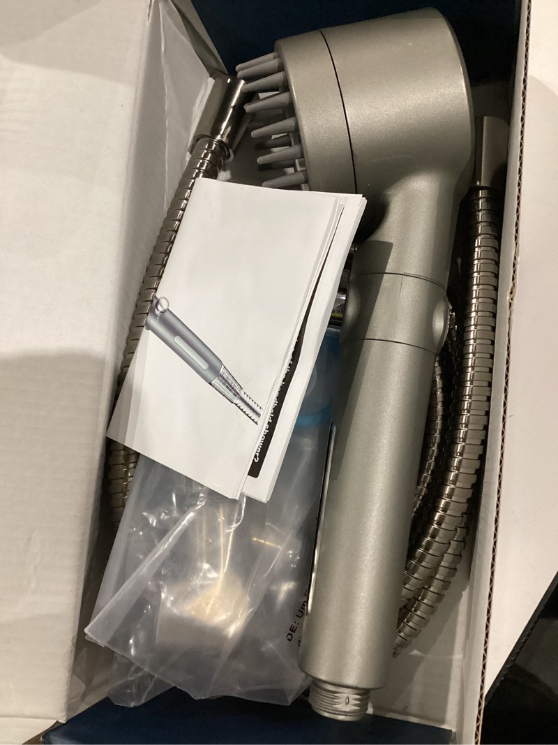Condition photo showing Good Condition for filtered shower head with handheld, high pressure water flow and multiple spray modes shower head with filter, power wash for hard water, showerhead with on/off switch for pets bath gray