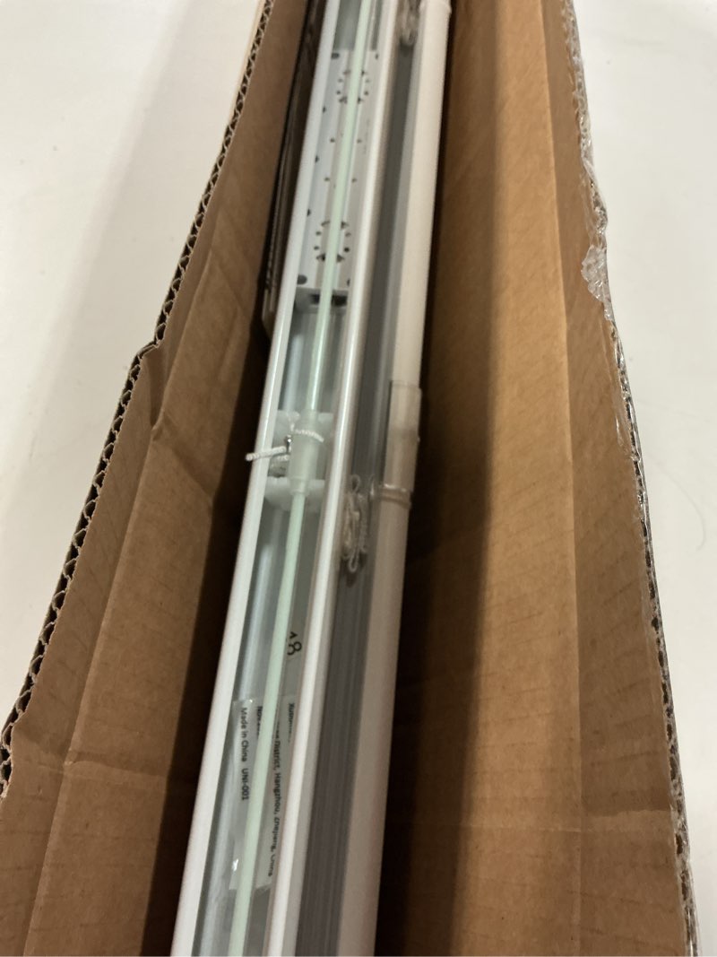 Condition photo showing As Is for unishades no drill blinds for windows 1" aluminum cordless mini blinds l-shaped slat 100% privacy, for window size 30.5" w × 48" h - white white 30.5" w × 48" h