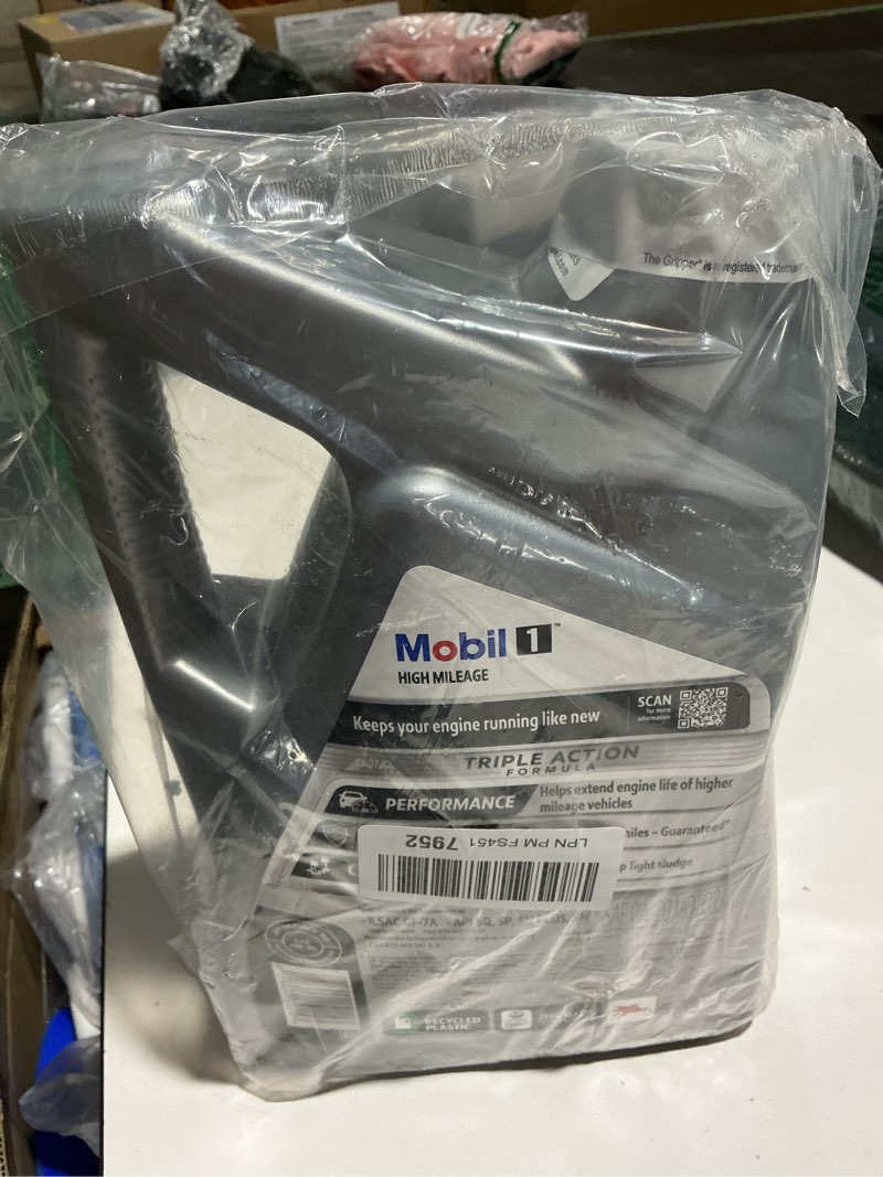 Condition photo showing As Is for mobil 1 high mileage full synthetic motor oil 0w-20, 5 quart, gray