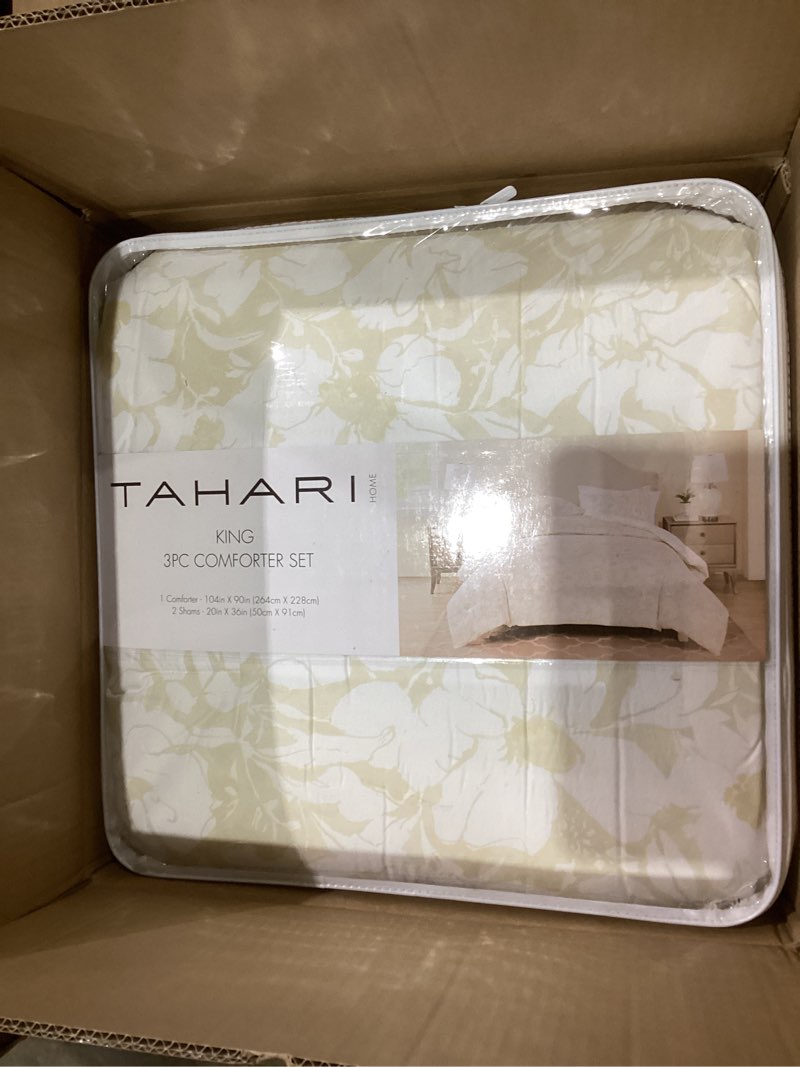 Condition photo showing New/Like New for Tahari Home - King Comforter Set, 3-Piece Bedding with Matching Shams, Luxury Inspired Home Decor (Rhianna Taupe, King)