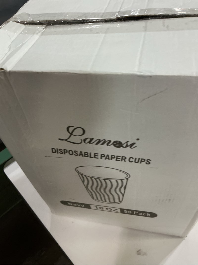 Condition photo showing New/Like New for lamosi 16 oz coffee cups - 90 pack, disposable insulated corrugated paper cups 16oz, kraft ripple wall cups for hot beverage or cold drinks (navy) 16 oz-90 navy