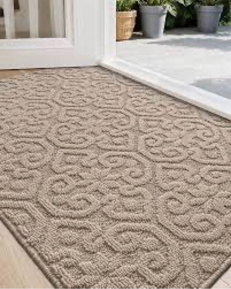 DEXI Front Door Entryway Mat Non Slip, Washable Inside Entrance for House Floor Low Profile, Thin Entry Doormat Absorbent Dirt Trapper, 32x48 Light Beige