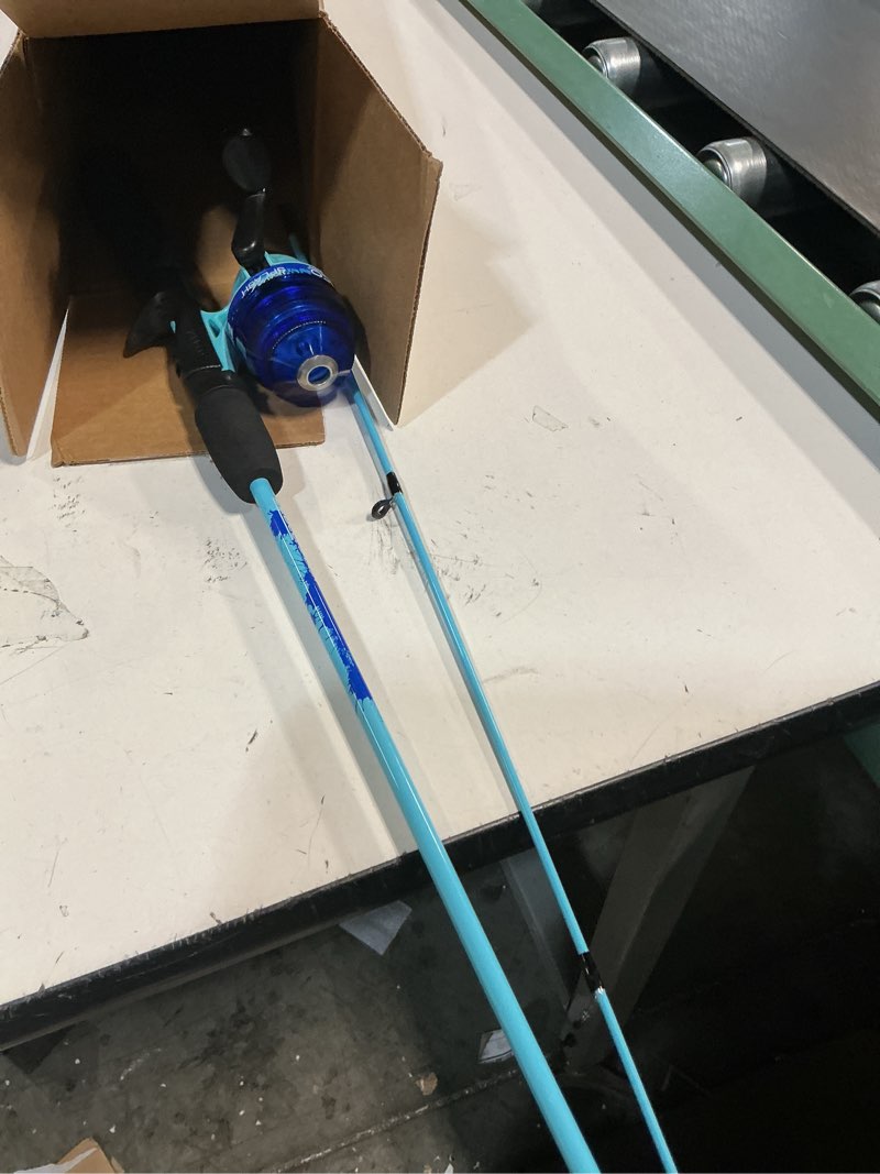 Condition photo showing As Is for Zebco Kids Splash Jr. Spincast Reel and Fishing Rod Combo, 4-Foot 2-Piece Fishing Pole, Size 20 Reel, Right-Hand Retrieve, Pre-Spooled with 6-Pound Cajun Line Spincast Reel - Blue