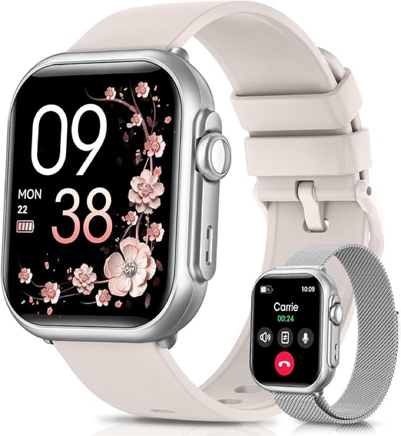 smart watches for fitness women men : smart watch for iphone&android bluetooth call with 30 day life sleep for spo2 heart rate monitor,ip68,fitness tracker with 120+sport,reloj inteligente, 2 bands 1.85 argent