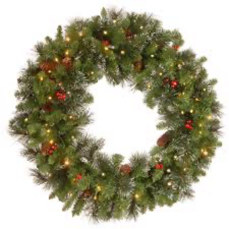 National Tree Company 30 in Pre-Lit Crestwood Spruce Artificial Christmas Wreath, Christmas Decorati