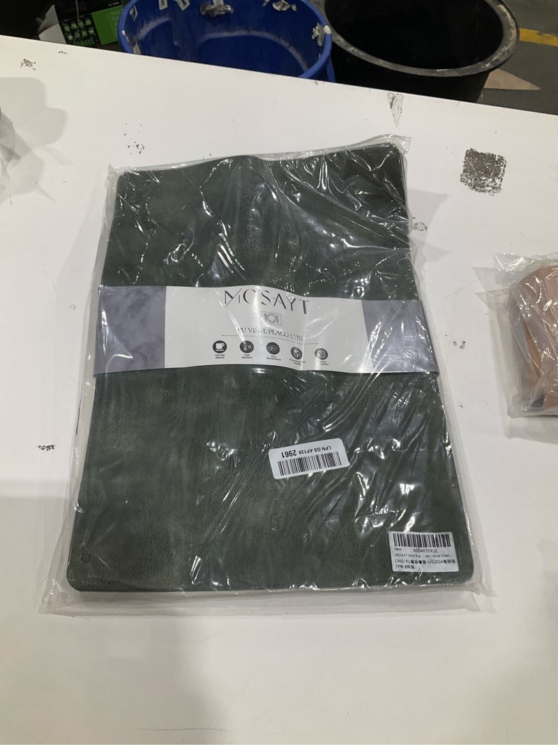 Condition photo showing New/Like New for mosayt vinyl placemats set of 8-12 x 17 inch - faux leather 100% waterproof oil-proof wipeable pu place mats, heat resistant reversible table mats for kitchen, dining, outdoor, olive green olive green rectangular-set of 8