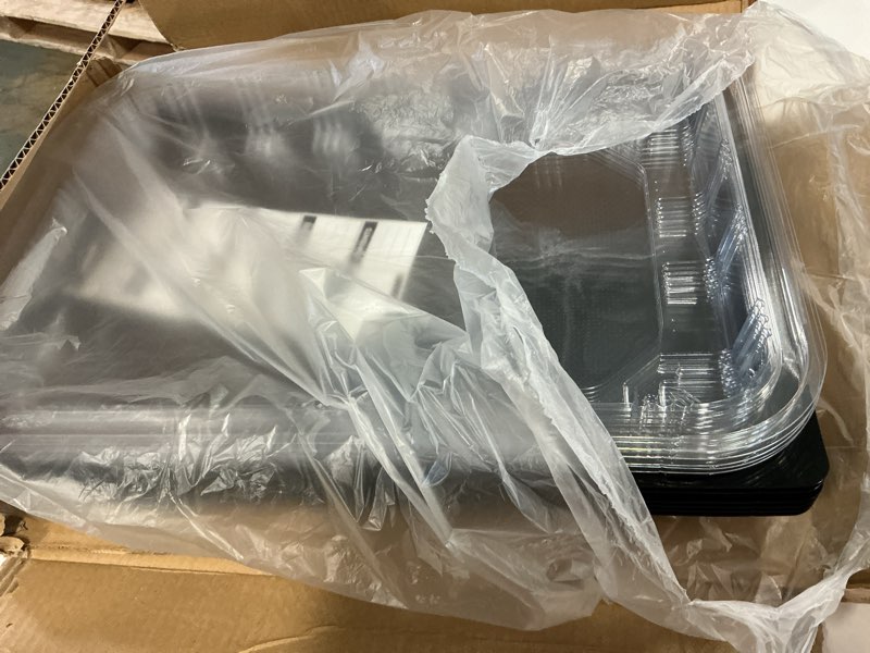Condition photo showing Good Condition for 5 Pack Catering Trays with Lids – 17" Serving Tray with Lid, Heavy Duty Recyclable Plastic Party Platters for Catering, Buffet, Picnics & Events – Food Trays with Clear Lid (17.72 x 12.20 x 2.95 inch) 5 Pack - 18 x 12in