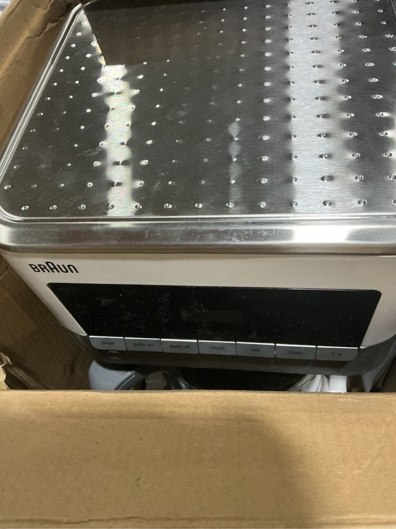 Condition photo showing As Is for Braun KF6050WH BrewSense Drip Coffee Maker,12 oz, White & Gold Tone Permanent Coffee Filter, Reusable #4 Cone Shaped, No Paper Filter Needed, Fits Coffee Makers Series 7 & Series 9, BRSC002,Black Coffee Maker + Coffee Filter