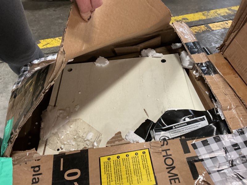 Condition photo showing As Is for VASAGLE Fireplace TV Stand for TVs up to 80 Inches, 18-Inch ELectric Fireplace with Remote, Farmhouse Entertainment Center, Media Console Table for Living Room, Rustic White and Honey Brown ULTV541W01 Rustic White + Honey Brown 70"L Fireplace TV Stand