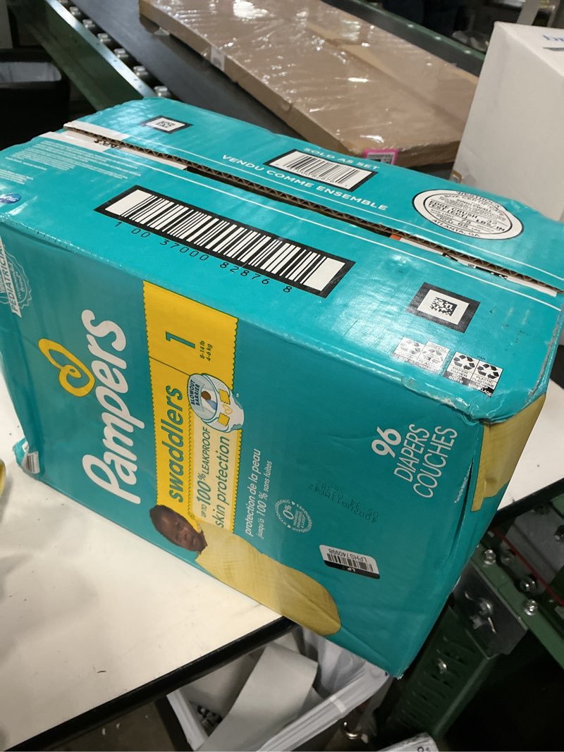 Condition photo showing New/Like New for pampers swaddlers diapers, size 1 (8-14 lbs), 96 count, absorbent, keeps baby dry and comfortable, skin safe disposable baby diaper (packaging may vary) size 1 96