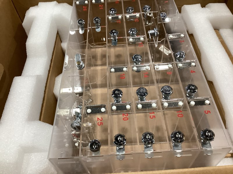 Condition photo showing Good Condition for layhit 30 slots cell phone locker box for classroom clear acrylic cell phone storage cabinet bin with door locks for classroom school students office factory employees