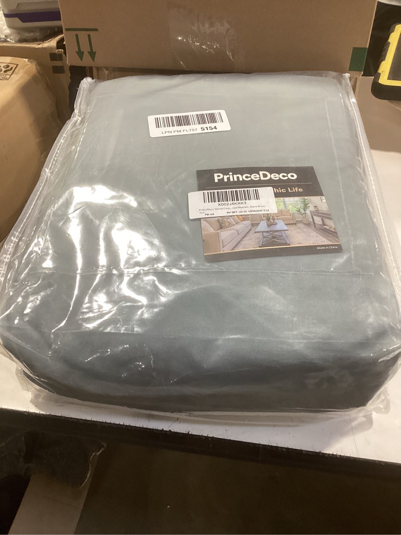 Condition photo showing New/Like New for princedeco velvet couch cover loveseat covers for 2 cushion couch 3 piece sofa covers for dogs washable loveseat covers width up to 72 inch no slip stretch sofa slipcover(medium, stone blue) stone blue medium(58"-72")