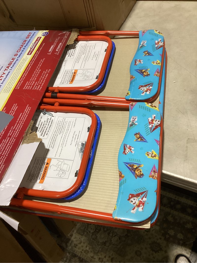 Condition photo showing Good Condition for Paw Patrol Kids Table & Chairs Set for Kid and Toddler 36 Months Up to 7 Years, Includes: 1 Table (24" L x 24" W x 20" H), 2 Chairs (13" L x 13.5" W x 21" H) Weight Limit: 70 lb