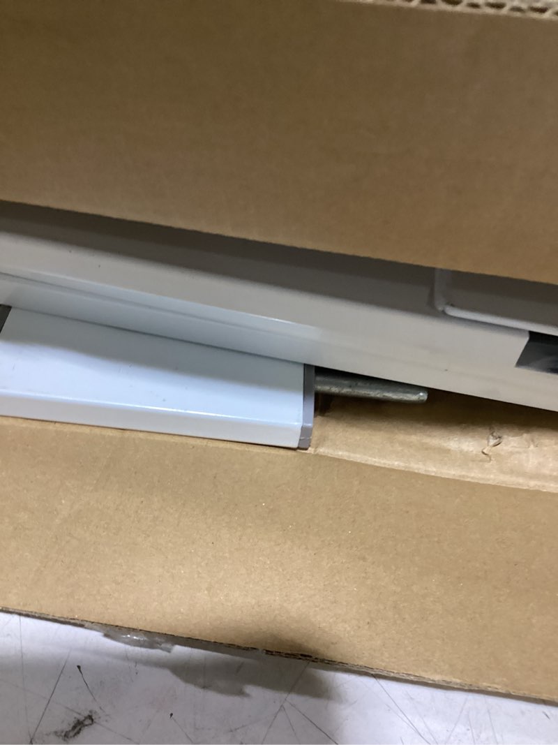 Condition photo showing As Is for regalo safety 36" extra tall and 49" wide baby gate for doorways & bottom of stairs, pressure mounted walk through baby gate for toddlers & pets, tested & safe, american designed, american owned white 29-49"w x 36"h