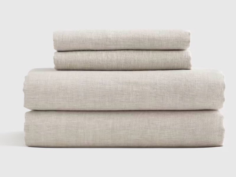 quince full/queen linen sheet set natural shambray
