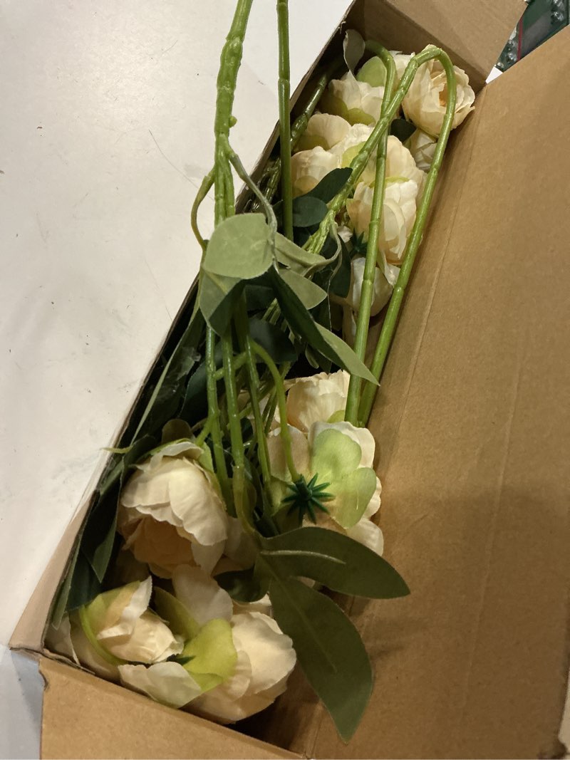 Condition photo showing Good Condition for 6 pack 32" artificial peonies flowers for vase(vase not included)-6 stems faux peony with 42 silk heads, fake long stem flowers for diy bouquets wedding centerpieces home decor(beige)