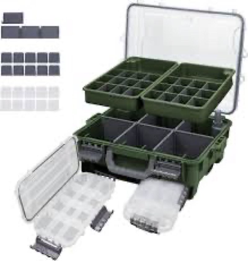 RUNCL Universal Fishing Tackle Box with Two Small Tackle Tray, Removal Inside Design Waterproof Trun