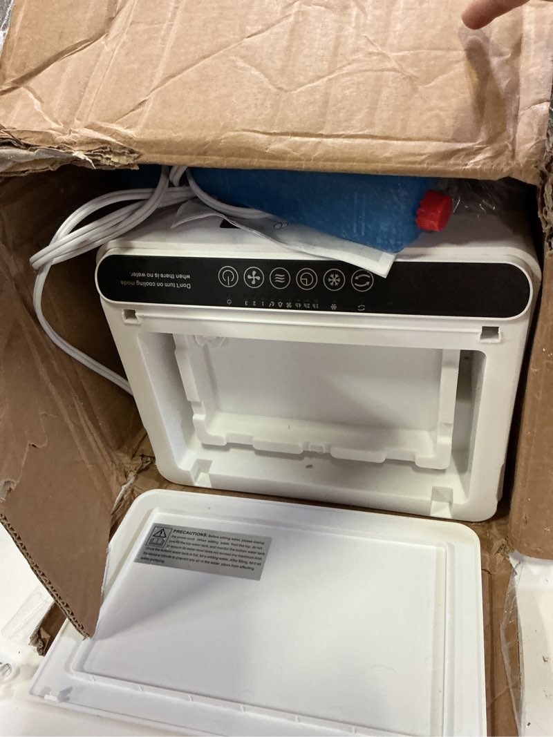 Condition photo showing As Is for portable air conditioners, windowless portable ac with 3 speeds, 3 modes, 8l evaporative air cooler w/7h timer, 90°oscillation, remote control air conditioners for bedroom, small room, home (white)