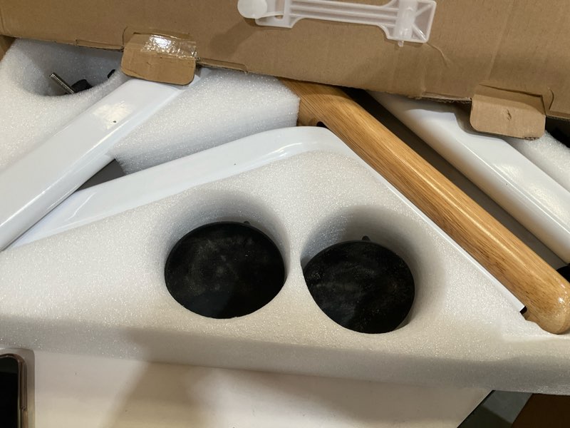 Condition photo showing As Is for toilet safety rails (350lbs), adjustable height toilet safety frame for elderly and disabled, stand alone toilet safety rails for seniors, handicap toilet rails fits most toilets, wood color