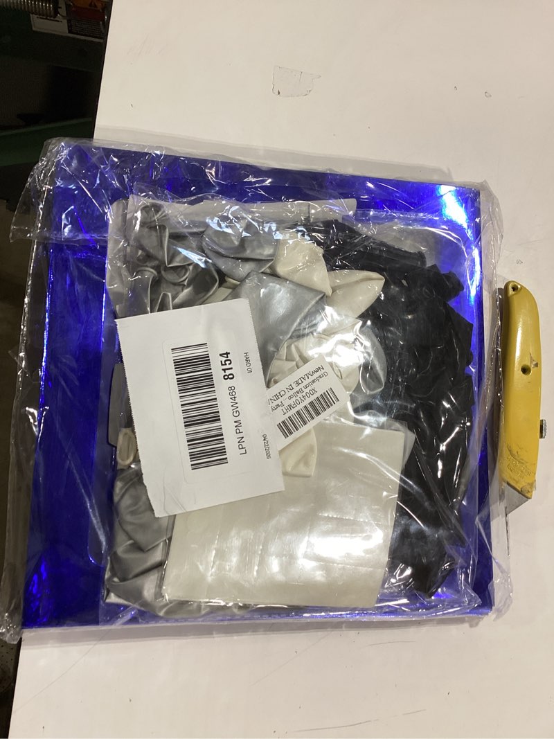 Condition photo showing New/Like New for graduation decorations 2026, navy blue graduation decorations transparent balloon boxes with letters of grad, proud of you,class of 2026, blue silver balloons arch for high school college grad party