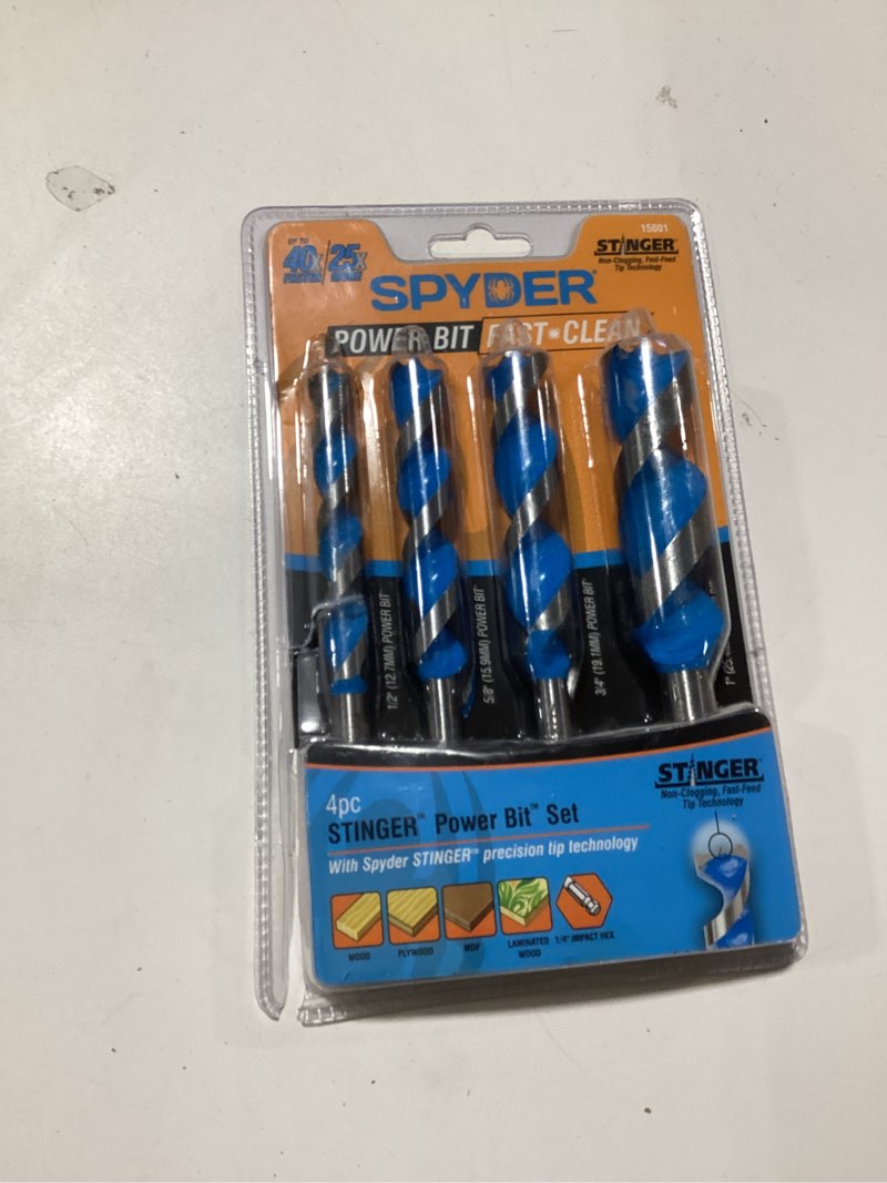 spyder stinger 4 -piece assorted x 6-1/2-in woodboring power spade drill bit set