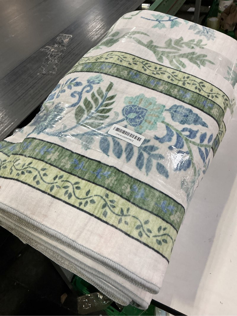 Condition photo showing Good Condition for DCX Green Floral 8x10 Area Rugs for Living Room, Machine Washable Large Soft Boho Non-Slip Botanical Rug for Bedroom Dining Room Kitchen Flowers Playroom Nursery Carpets 8' x 10' (Rectangular) Green & Blue