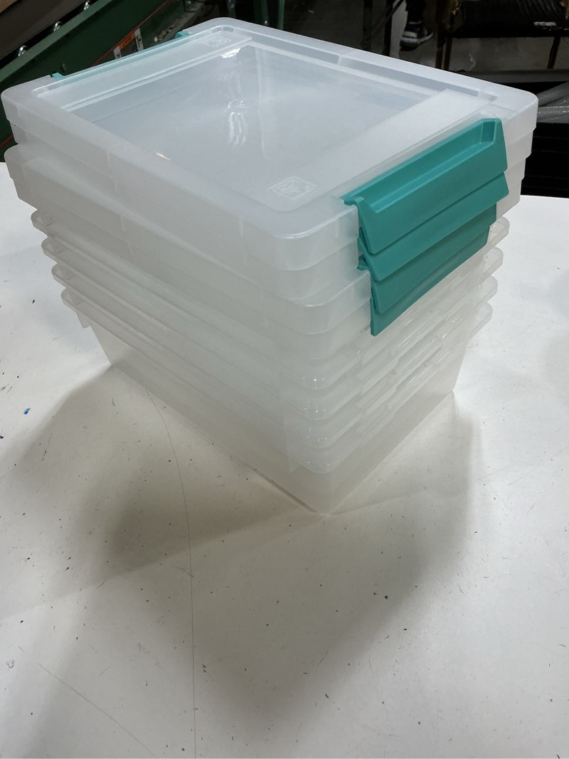 Condition photo showing Good Condition for iris usa 2 qt. plastic storage bins containers with lids, 6 pack, small sensory bin, craft storage, craft organizers & storage, organizing container for home, office & art supplies, stackable, clear 2 qt. - 6 pack