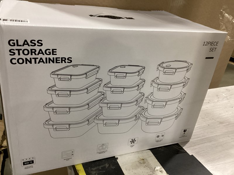 Condition photo showing New/Like New for 12-pack glass containers with tempered lids – borosilicate, oven-safe(-4°f~950°f), airtight, bpa-free, multi-size for meal prep, dishwasher safe (pink)