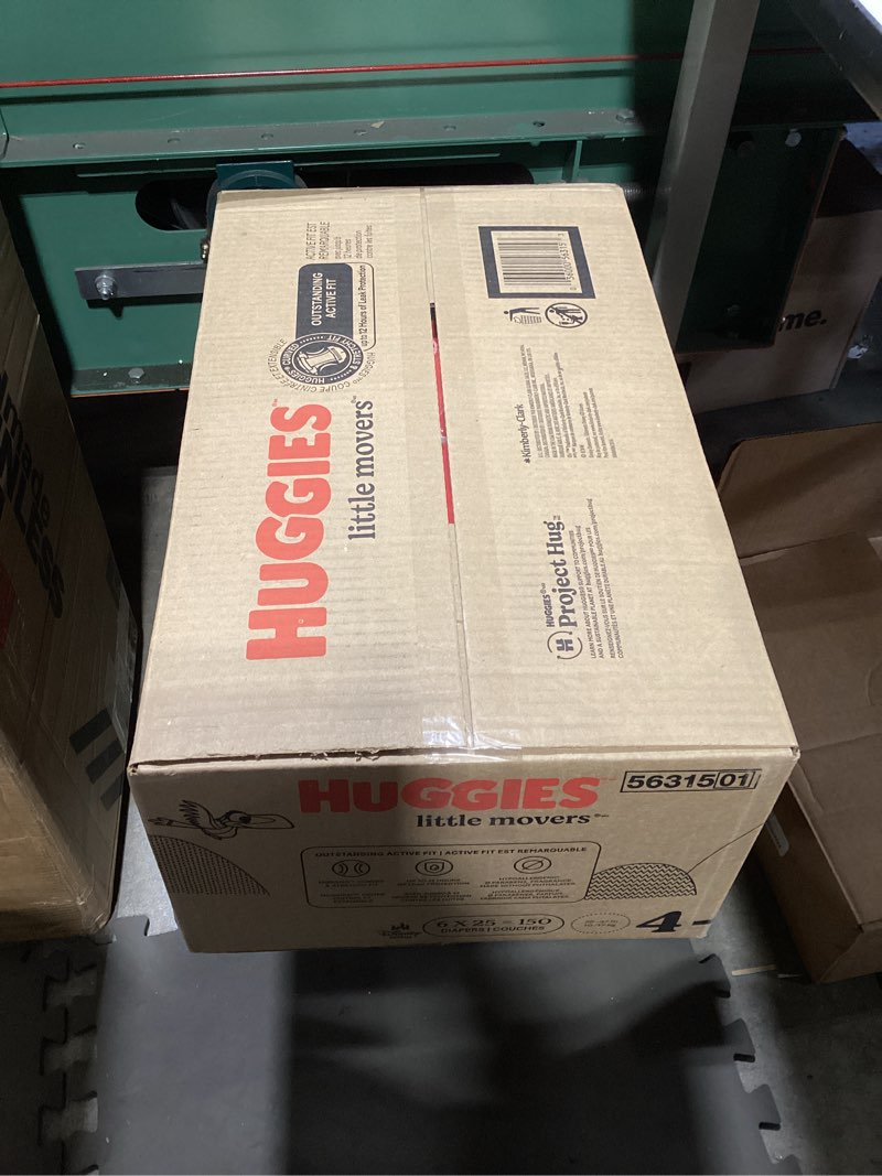 Condition photo showing Good Condition for huggies size 4 diapers, little movers baby diapers, size 4 (22-37 lbs), 150 count (6 packs of 25), packaging may vary size 4 150