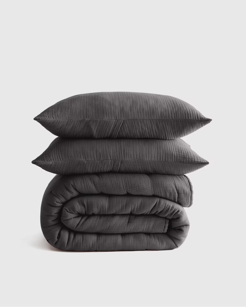 AIRY GAUZE DREAM QUILT SET QUEEN / CHARCOAL