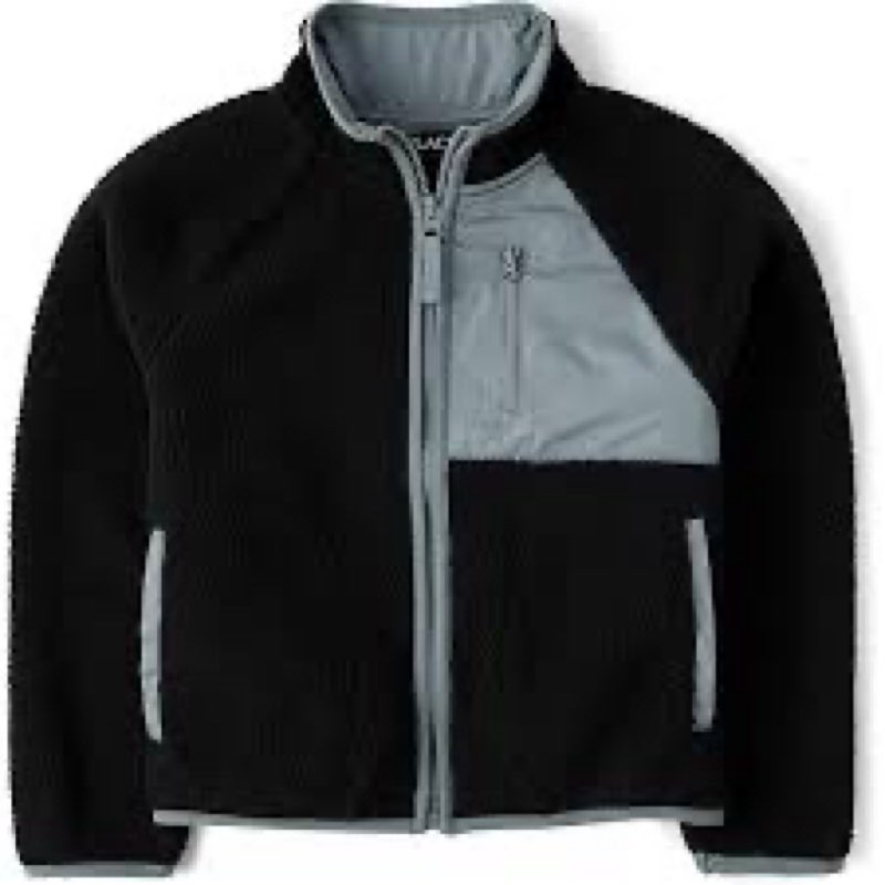 the children's place boys' long sleeve sherpa fleece full zip jacket large black