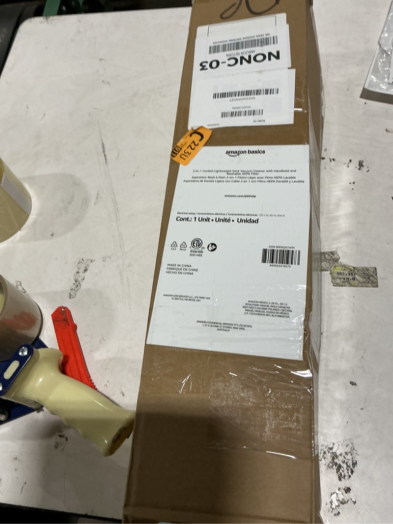 Condition photo showing As Is for Amazon Basics 2-in-1 Corded Stick Vacuum Cleaner, Convertible to Handheld, Lightweight (3.9 LBS), with Washable Filter, Crevice Tools, 0.5L Dust Cup, 19.7-Ft Cord, 300W, Black Vacuum Cleaner Only