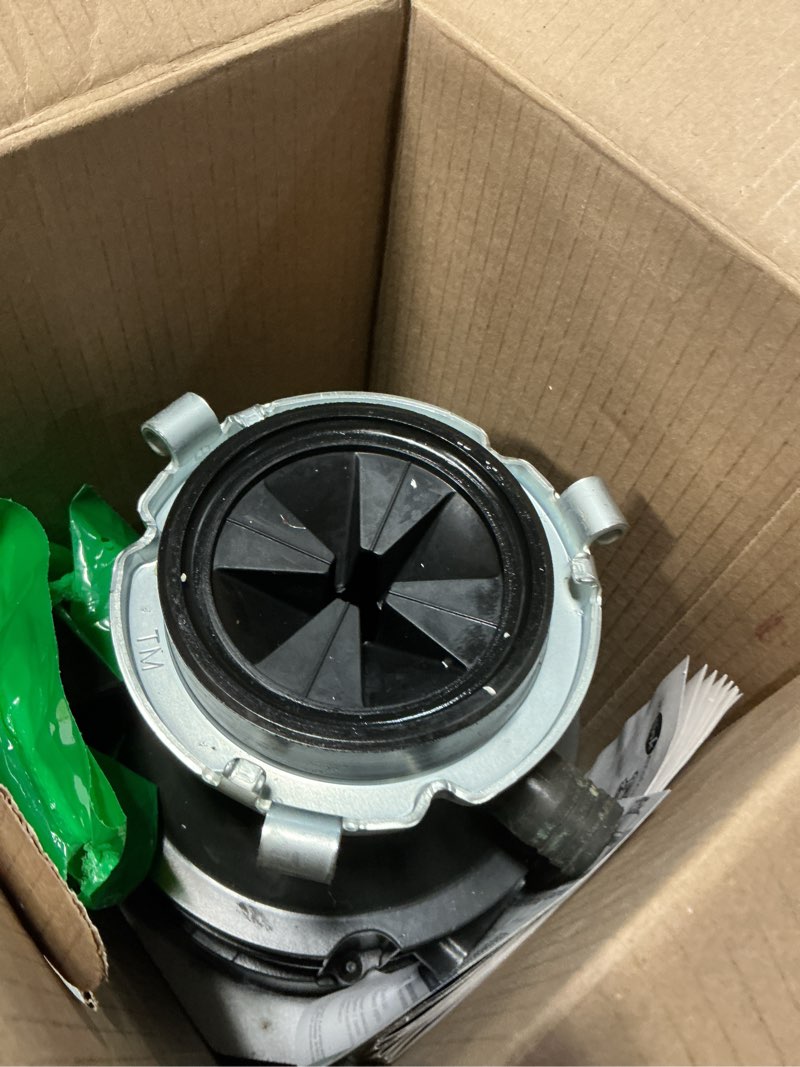 Condition photo showing As Is for insinkerator badger 1xl continuous feed 1/3-hp septic safe non-corded garbage disposal