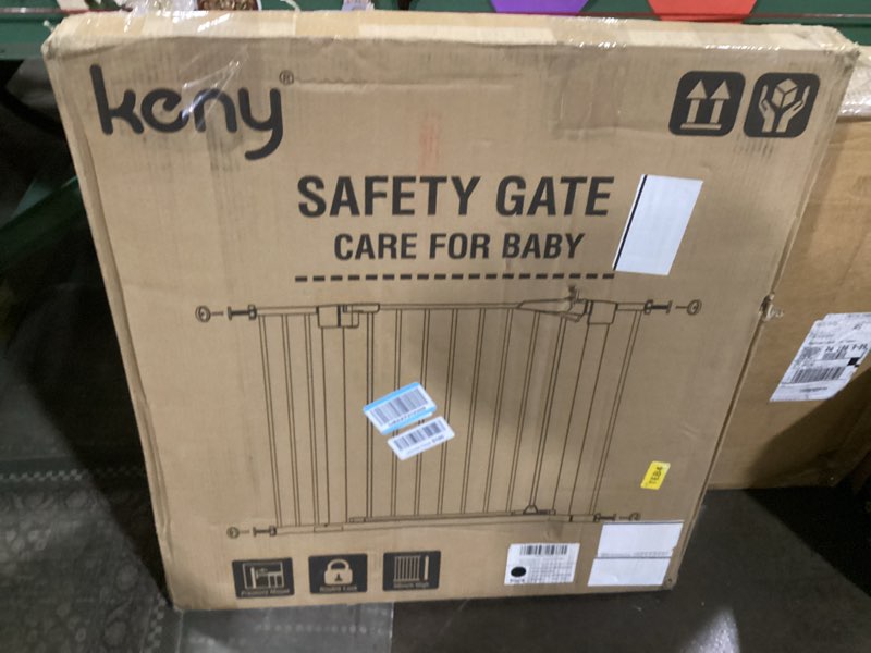 Condition photo showing As Is for keny 29.7"-46" baby gate for stairs, auto close dog gates for doorways, pressured mounted no drillin